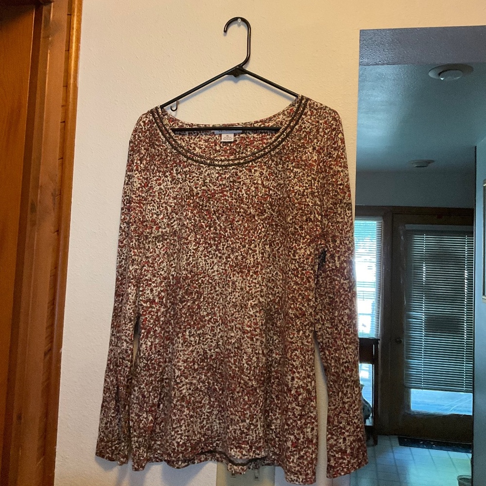 Liz Claiborne Knit Long Sleeve Top  Biking red/Multi Size XL